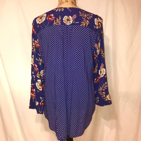 Fred David Tops Fred David Floral Blouse Polka Dots Rayon New